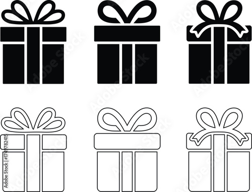 Gift box icons collection in black and white perfect for design