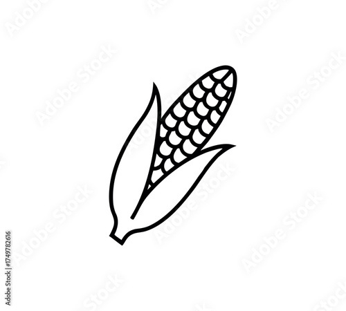Single corn line art vector, organic vegetable outline, farm harvest illustration, minimal contour sketch, healthy food art, agriculture design, natural plant vector, modern black drawing