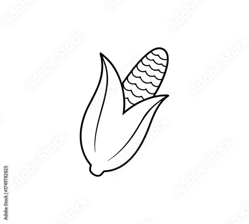 Corn cob line art vector, vegetable outline drawing, organic farm food sketch, harvest agriculture design, minimal black contour, healthy nature element, botanical vector illustration