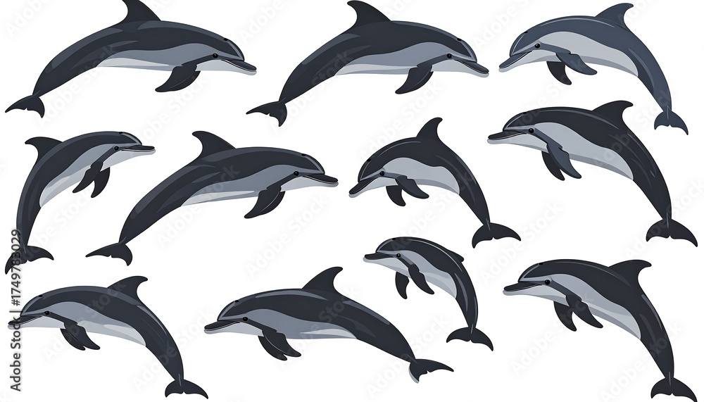 Naklejka premium Dolphins in Various Poses.