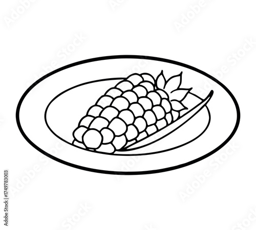 Corn on plate line art vector, vegetable meal outline, healthy food drawing, organic dinner sketch, farm harvest illustration, minimal black contour, natural design art, modern vector