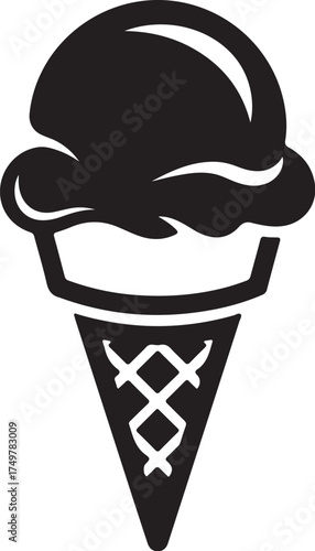 Black silhouette of an ice cream cone with a scoop of ice cream frozen dessert sweet on White Background also transparent background