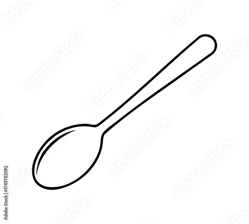 Spoon line art vector, utensil drawing, kitchen tool outline, minimal cooking element, food design art, clean contour vector, elegant serving spoon illustration, modern black silhouette