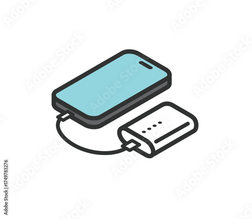充電中のモバイルバッテリーと携帯のアイコンイラスト