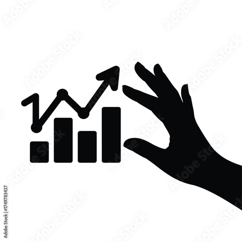 Hand manipulating upward trend bar chart and line graph