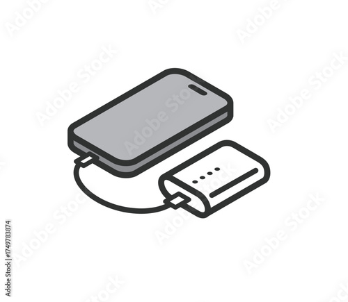 充電中のモバイルバッテリーと携帯のアイコンイラスト