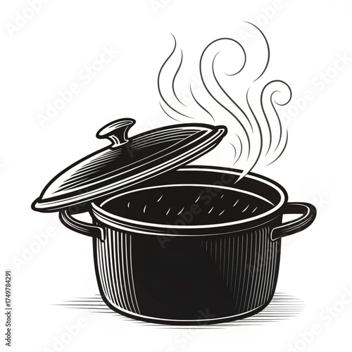vector illustration of cooking pot with spoon