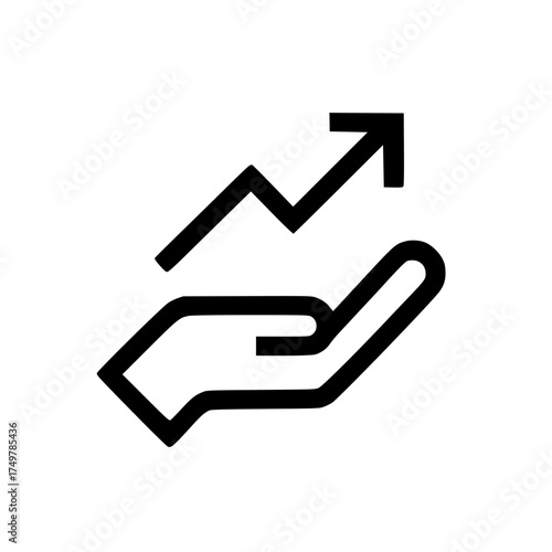 Abstract arrow graph emblem on open hand symbolizing strategy stability and market optimism