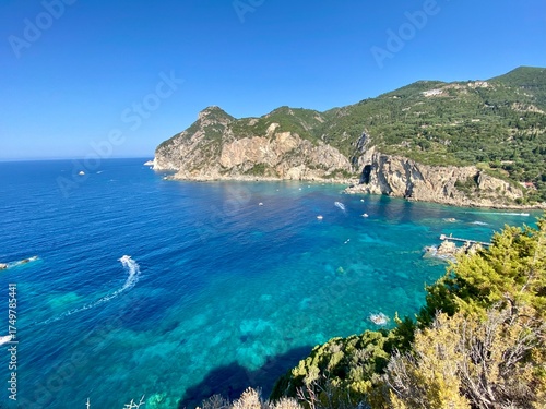 Coastal view from Paleokastritsa Corfu Greece.