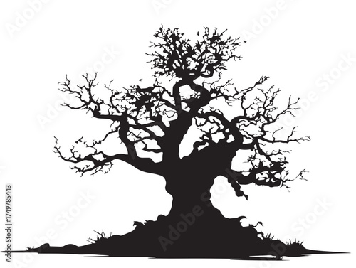 Beautiful Faes Throne Tree Artwork with Whimsical Details in 2D Vector Line Art