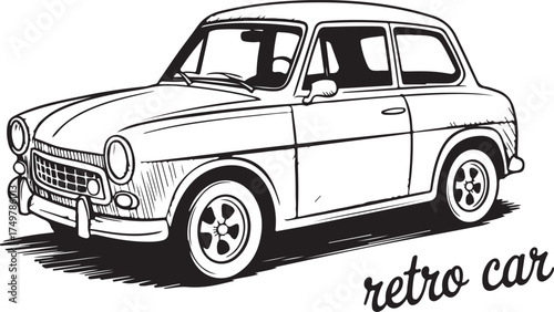 Vintage car with retro style and classic line art for retro vehicle concept exactly 130 characters including spaces and symbols allowed