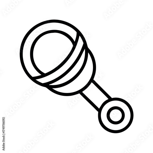 Simple line drawing of a classic baby rattle toy