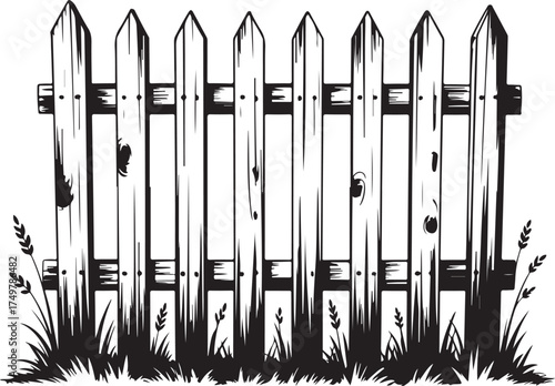 Silhouette of Picket Fence Vector Illustration Rural Fence Landscape Wooden Fence in Countryside Garden or Farm Fences Isolated On White