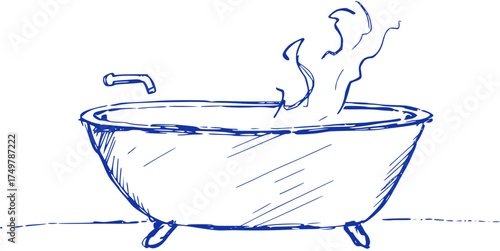 Relaxing Hot Bath, Simple Blue Sketch
