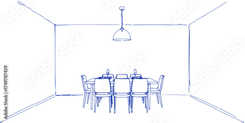 Simple Dining Room Sketch, Minimalist Interior