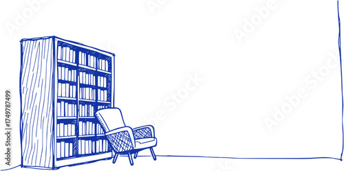 Simple Library Sketch: Books and Chair