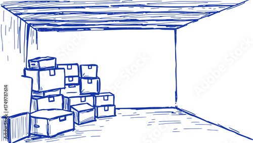 Empty Room with Stacked Boxes