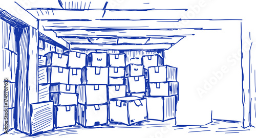 Stacked Boxes in a Storage Room