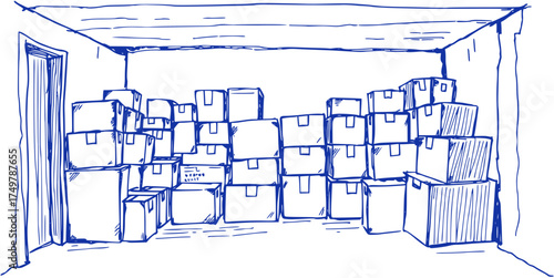 Stacked Boxes in a Small Storage Room