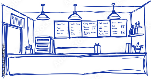 Coffee Shop Interior Sketch - Cozy Corner