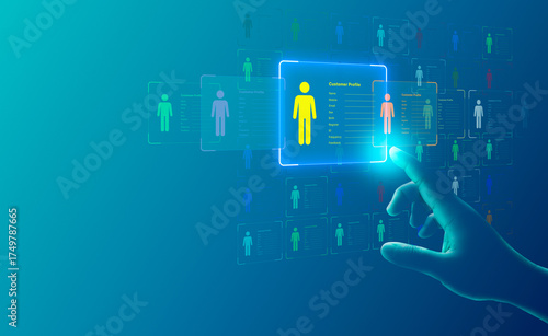 Buyer persona personalization concept, Niche marketing, Target customer, customer behavior, Marketing segmentation strategy, Consumer analysis. Marketer analyze target customer data.