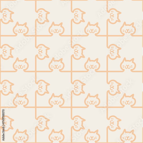 seamless minimal cat line repeat pattern plaid checkered background, flat vector illustration graphic design