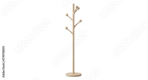 Wooden coat rack isolated on transparent background for hanging clothes and accessories