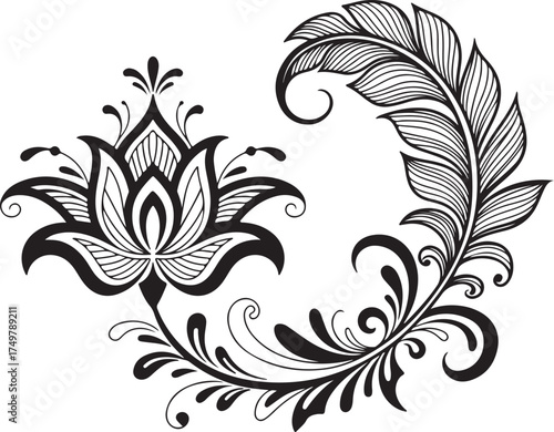 Floral Decorative Ornament Featuring Botanical Elements and Botanical Style Ideal for Artistic Projects on Transparent Backdrop 129 Chars