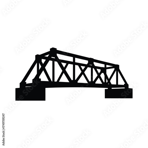 Black silhouette of a steel truss bridge on a white background