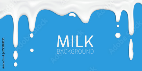 Milk drips and droplets on blue background vector illustration