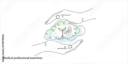 two hands and there is a baby continuous single line art drawing sketch on white background