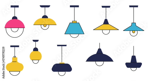 Stylish hanging light fixtures in various designs and colors  