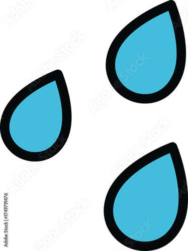 a simple colorful icon of three blue raindrops