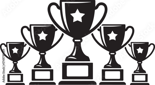 Champion Trophies Collection: Five Awards with Stars for Recognition and Achievement