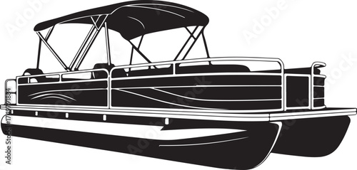Elegant Pontoon Boat Design: Modern Two-Hull Boat with Canopy for Water Recreation