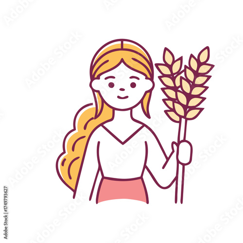 Girl holding wheat sheaf in minimalist style, concept of icon, vector, Zodiac Signs, astrology  