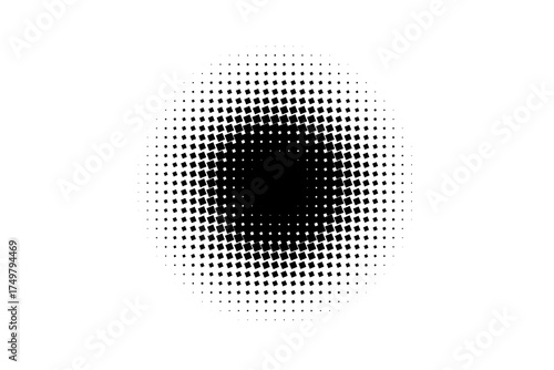 Abstract black and white square halftone pattern with central gradient suitable for pop art.