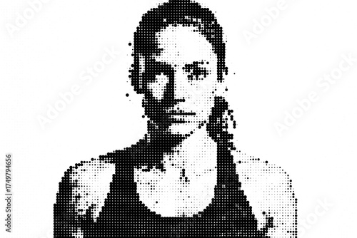 Black and white halftone portrait of woman
