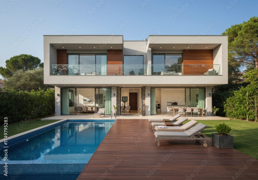 Fototapeta premium Modern Luxury House with Swimming Pool and Contemporary Design