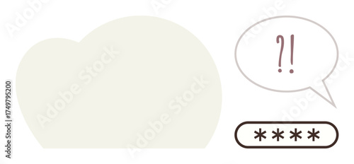 Password entry bar with asterisks alongside a speech bubble containing punctuation marks expressing confusion or error. Ideal for security, user experience, login, communication, feedback, errors