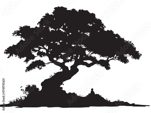 Mystical Storyteller Tree 2D Vector Line Art Design