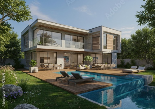 Wallpaper Mural Modern Luxury House with Swimming Pool and Contemporary Design Torontodigital.ca