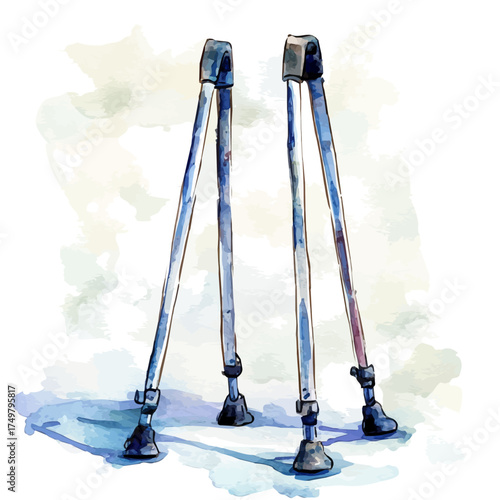 watercolor of Crutches, vector, isolated on a white background.