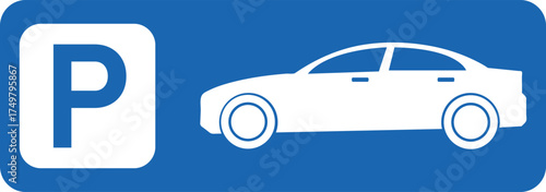 Vector Parking Sign with Car Silhouette - Blue and White Traffic Symbol