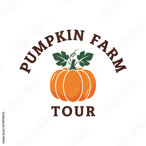 Vector graphic logo for pumpkin farm tour featuring a stylized pumpkin and text vector