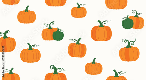 Seamless autumn pumpkin pattern cute orange harvest vegetables halloween fall holiday background vector