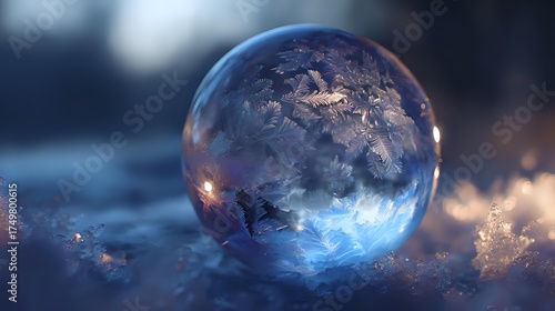 Ethereal Blue Sphere: Illuminated Cosmic Orb Floating Amidst Dreamy Clouds and Stardust, Representing Universe or Future Vision