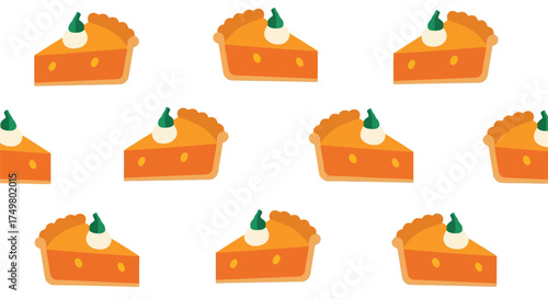 Seamless pattern of pumpkin pie slices with whipped cream for autumn holidays and thanksgiving celebrations vector