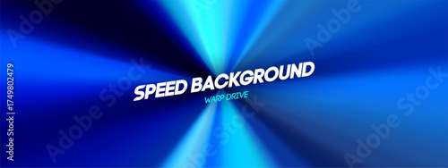 Speed effect perspective with neon line, background and radial light motion. Fast zoom with vector rays or beam. Dynamic race trail for sport or digital design.