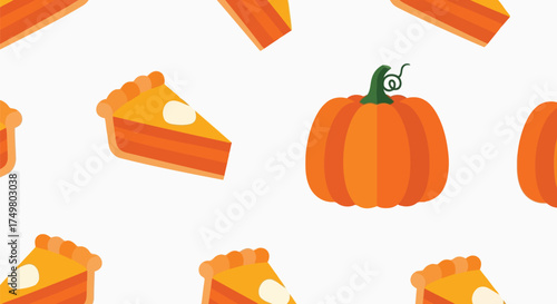 Seamless autumn pattern pumpkin pie slices and whole pumpkins for festive harvest season design vector